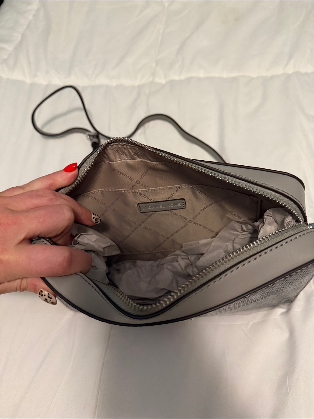 Michael Kors Quarry Grey Snake-Print Crossbody Bag - Picture 4 of 6